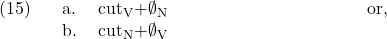 \setcounter{ExNo}{14}  \ex. \a. cut\textsubscript{V}+$\emptyset$\textsubscript{N} \hfil or, \b. cut\textsubscript{N}+$\emptyset$\textsubscript{V}