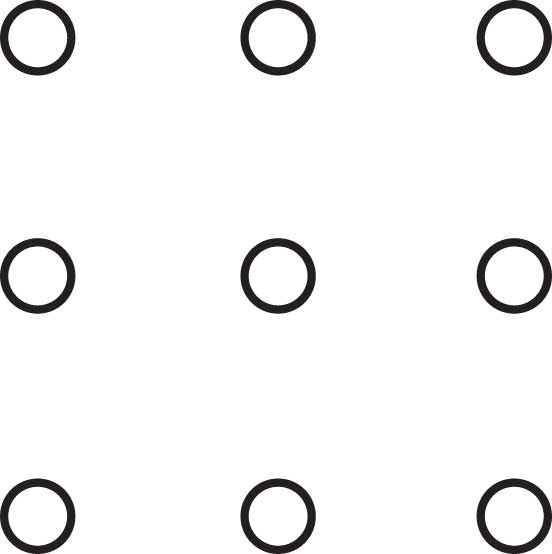 The nine-dot problem. This shows a 3x3 collection of dots
