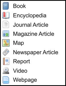 This image depicts the various icons that the Zotero connector button uses