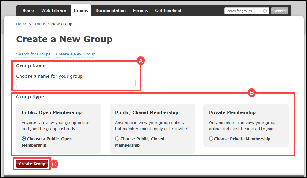 This image show the "New Group" page on Zotero.org