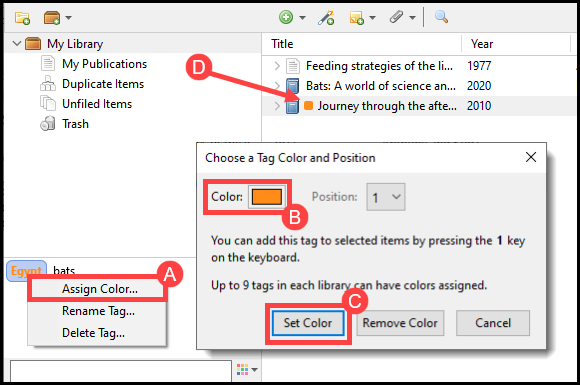 This image shows how tags are colored in Zotero.