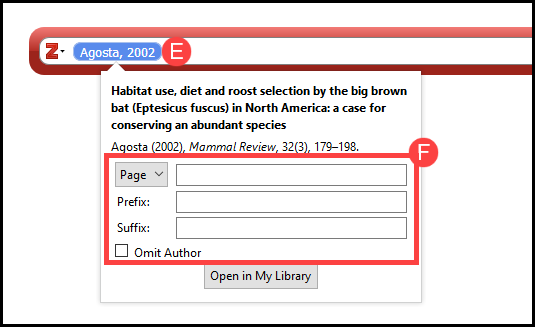 This image depicts how to add a citation into Word using Zotero, part 2.