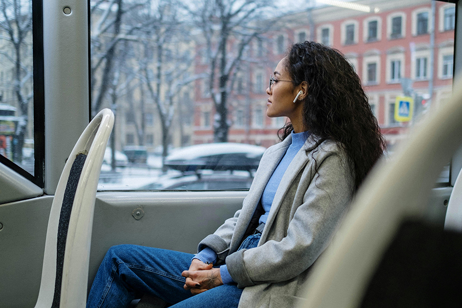 young woman on bus